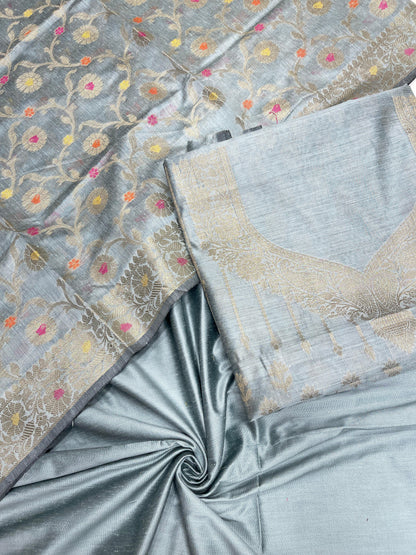 Seagreen cotton suit set with necklace floral stripes and matching jaal dupatta. SHL_34