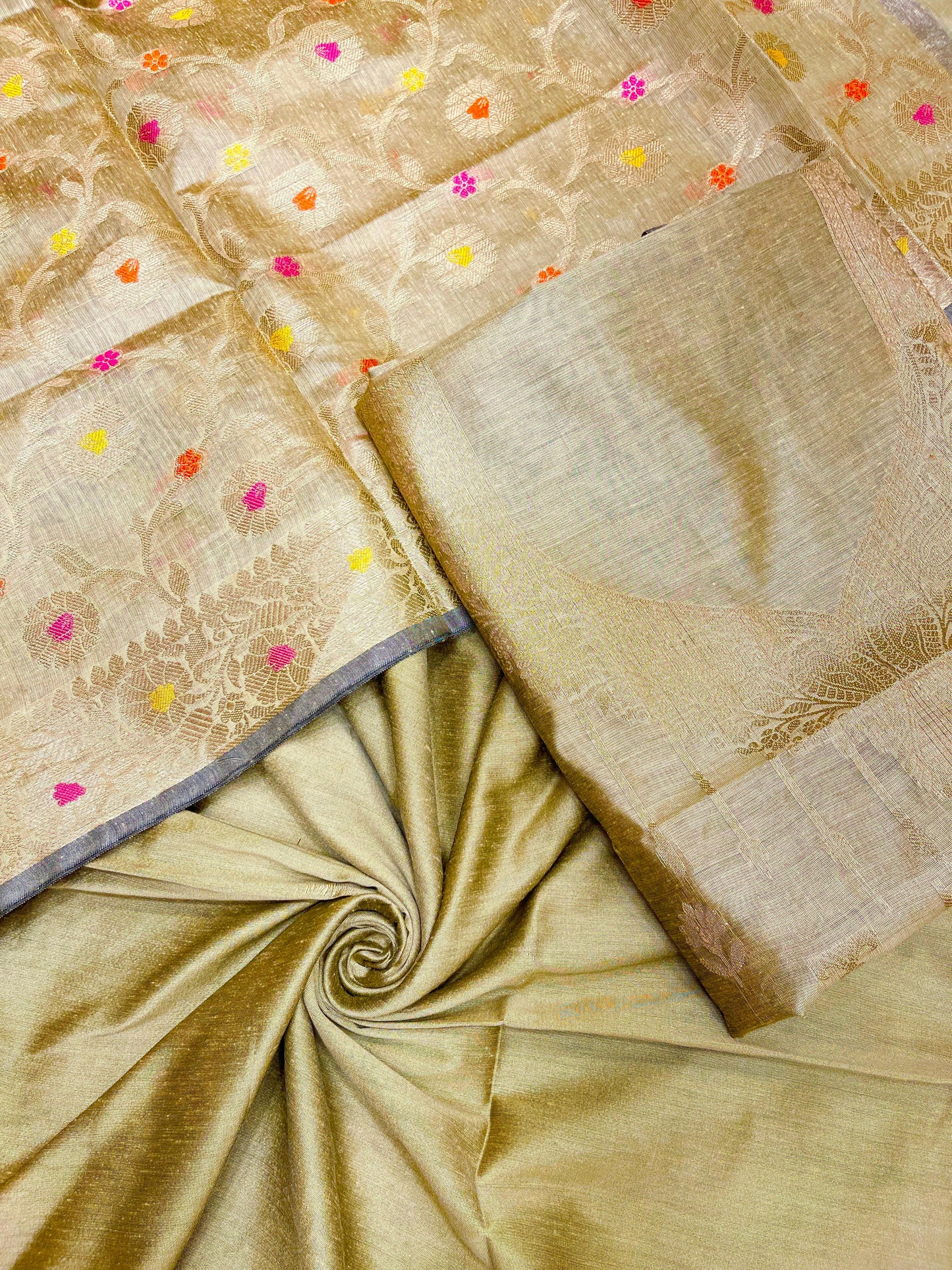 Pistachio cotton suit set with necklace floral stripes and matching jaal dupatta. SHL_33