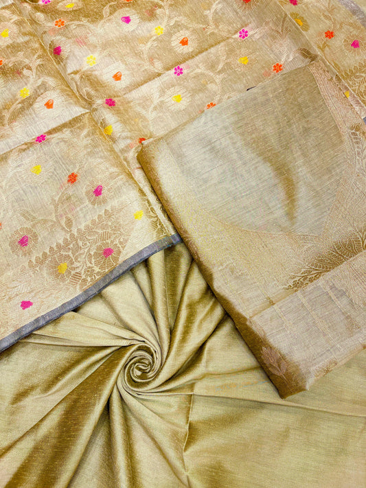 Pistachio cotton suit set with necklace floral stripes and matching jaal dupatta. SHL_33
