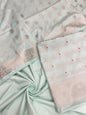 Seagreen katan chiniya silk suit set with floral silver zari mina jaal dupatta. SHL_49