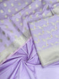 Lavender katan chiniya silk suit set with floral silver zari mina jaal dupatta. SHL_46