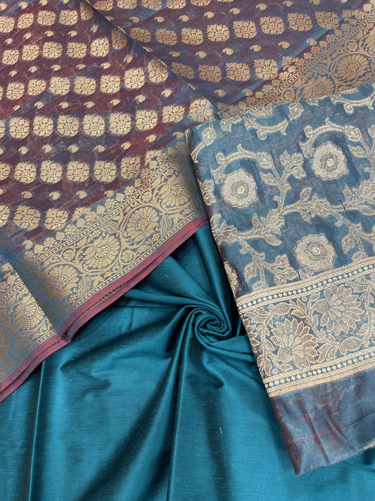 Dark seagreen cotton suit set with zari resham mina jaal and matching dupatta. SHL_31