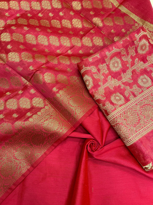 Pink cotton suit set featuring zari resham mina jaal and matching dupatta. SHL_32