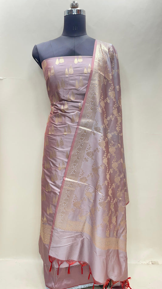 Mauve Semi Katan Silk Handloom Banarasi 3 pcs Suit Set MUB_SK2