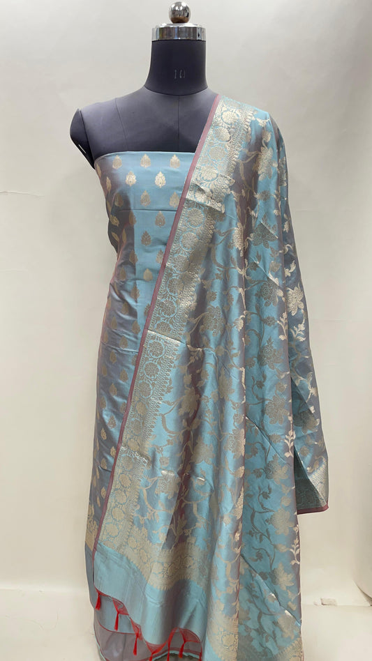 Seagreen Semi Katan Silk Handloom Banarasi 3 pcs Suit Set MUB_SK29