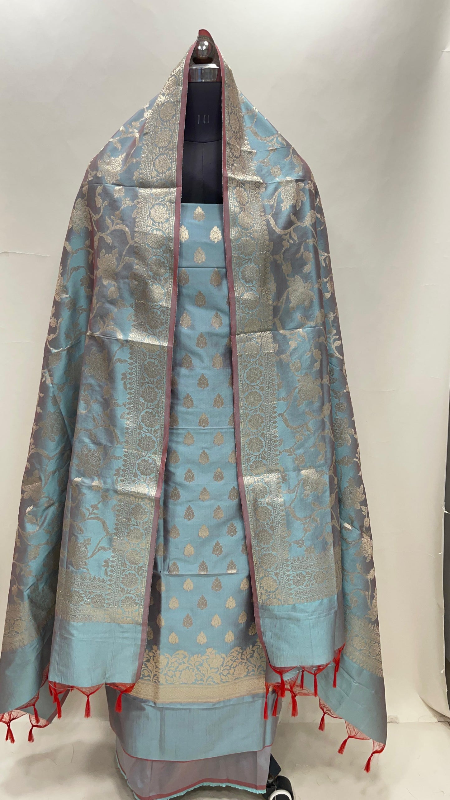 Seagreen Semi Katan Silk Handloom Banarasi 3 pcs Suit Set MUB_SK29