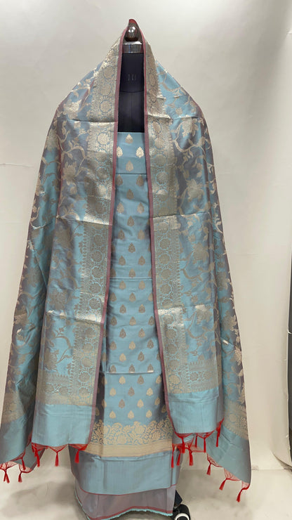 Seagreen Semi Katan Silk Handloom Banarasi 3 pcs Suit Set MUB_SK29