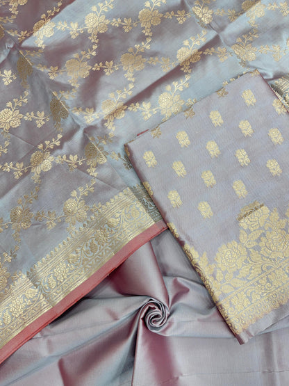 Light Purple Semi Katan Silk Handloom Banarasi 3 pcs Suit Set MUB_SK38
