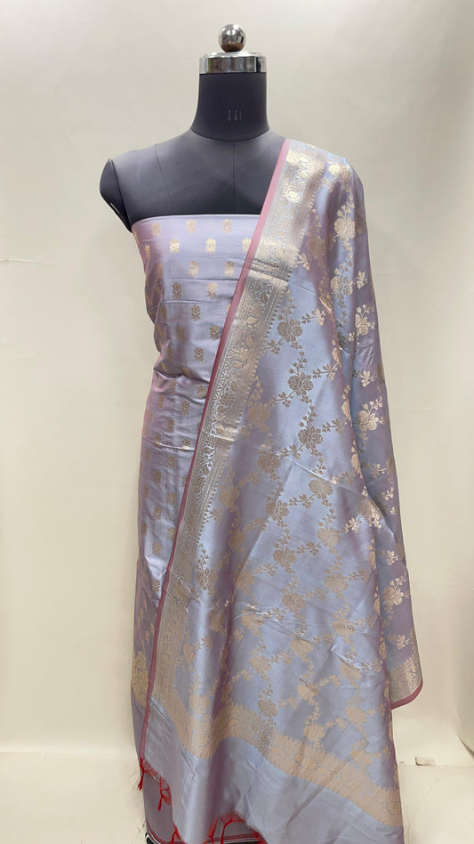 Light Purple Semi Katan Silk Handloom Banarasi 3 pcs Suit Set MUB_SK38