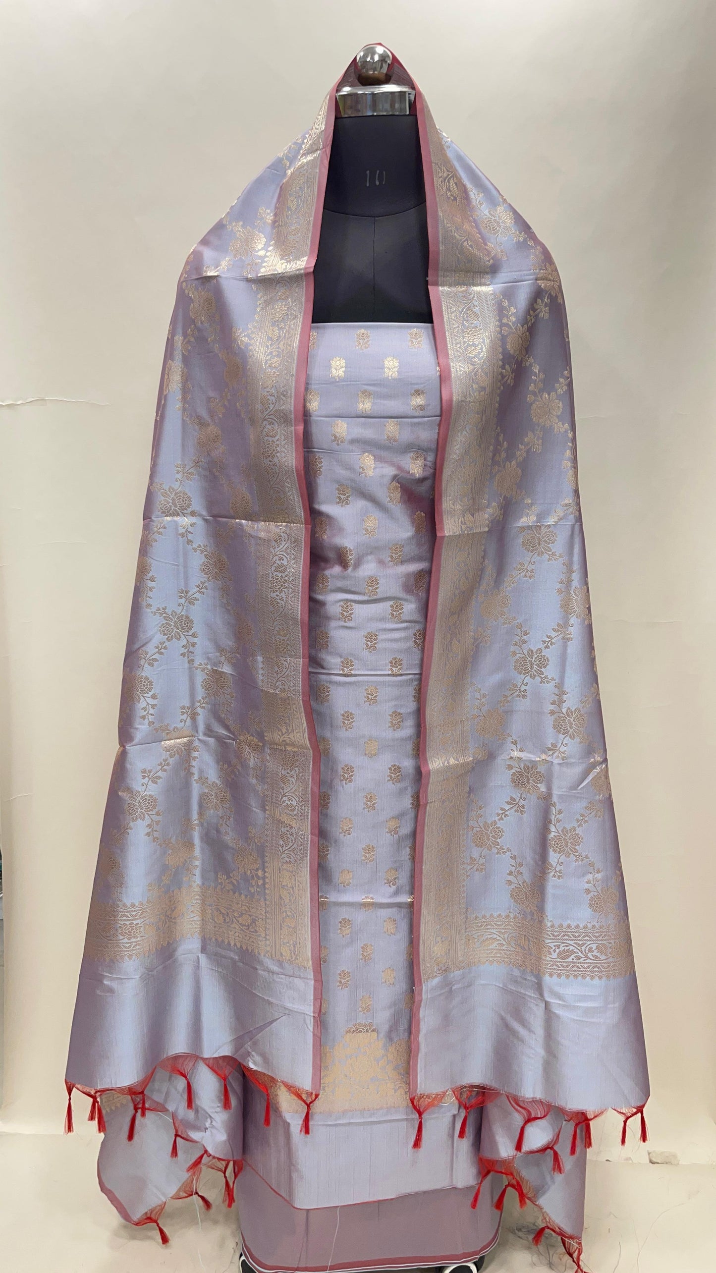 Light Purple Semi Katan Silk Handloom Banarasi 3 pcs Suit Set MUB_SK38