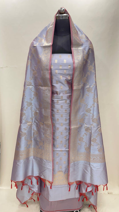 Light Purple Semi Katan Silk Handloom Banarasi 3 pcs Suit Set MUB_SK38