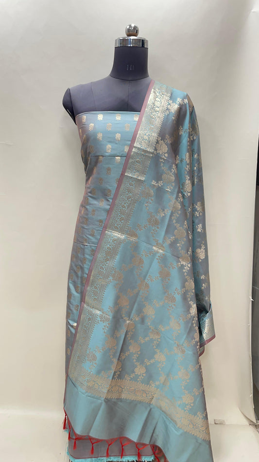 Seagreen Semi Katan Silk Handloom Banarasi 3 pcs Suit Set MUB_SK40