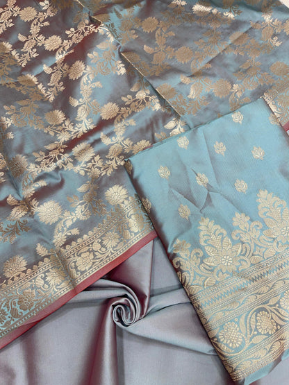 Seagreen Semi Katan Silk Handloom Banarasi 3 pcs Suit Set MUB_SK45