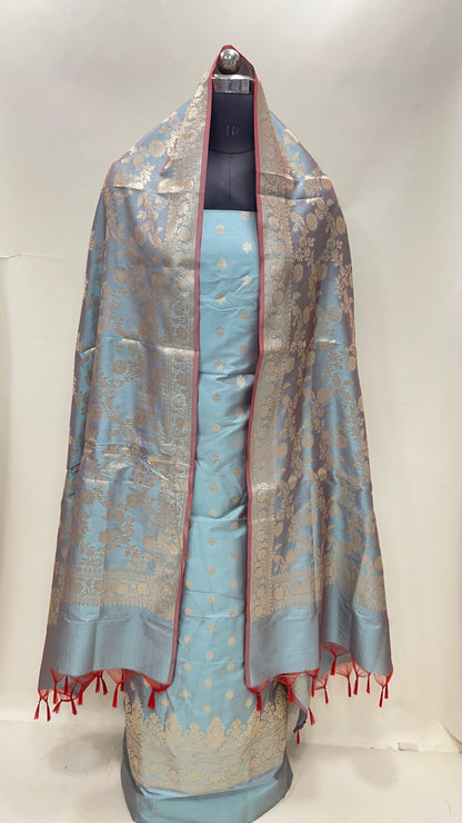 Seagreen Semi Katan Silk Handloom Banarasi 3 pcs Suit Set MUB_SK45