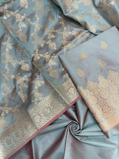 Seagreen Semi Katan Silk Handloom Banarasi 3 pcs Suit Set MUB_SK53