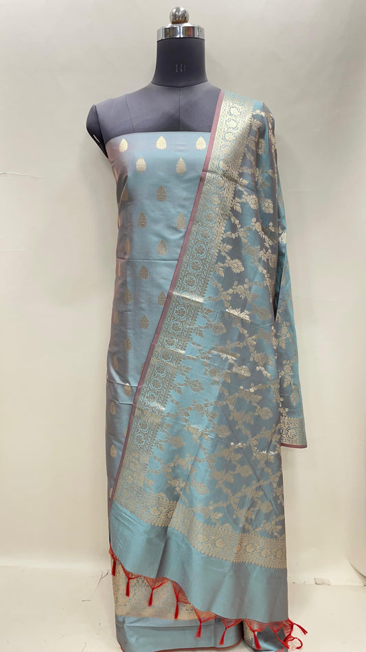 Seagreen Semi Katan Silk Handloom Banarasi 3 pcs Suit Set MUB_SK53