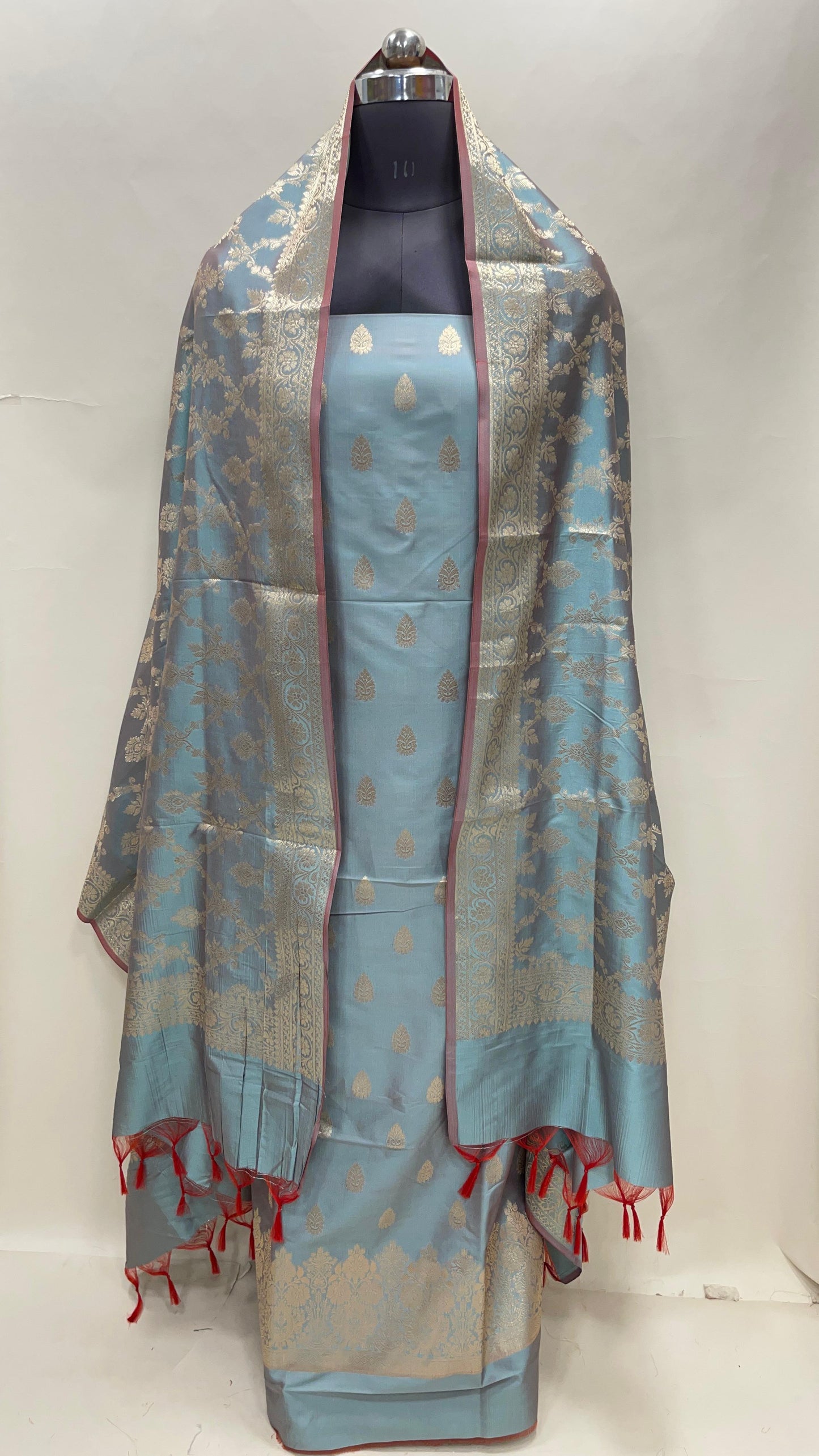 Seagreen Semi Katan Silk Handloom Banarasi 3 pcs Suit Set MUB_SK53