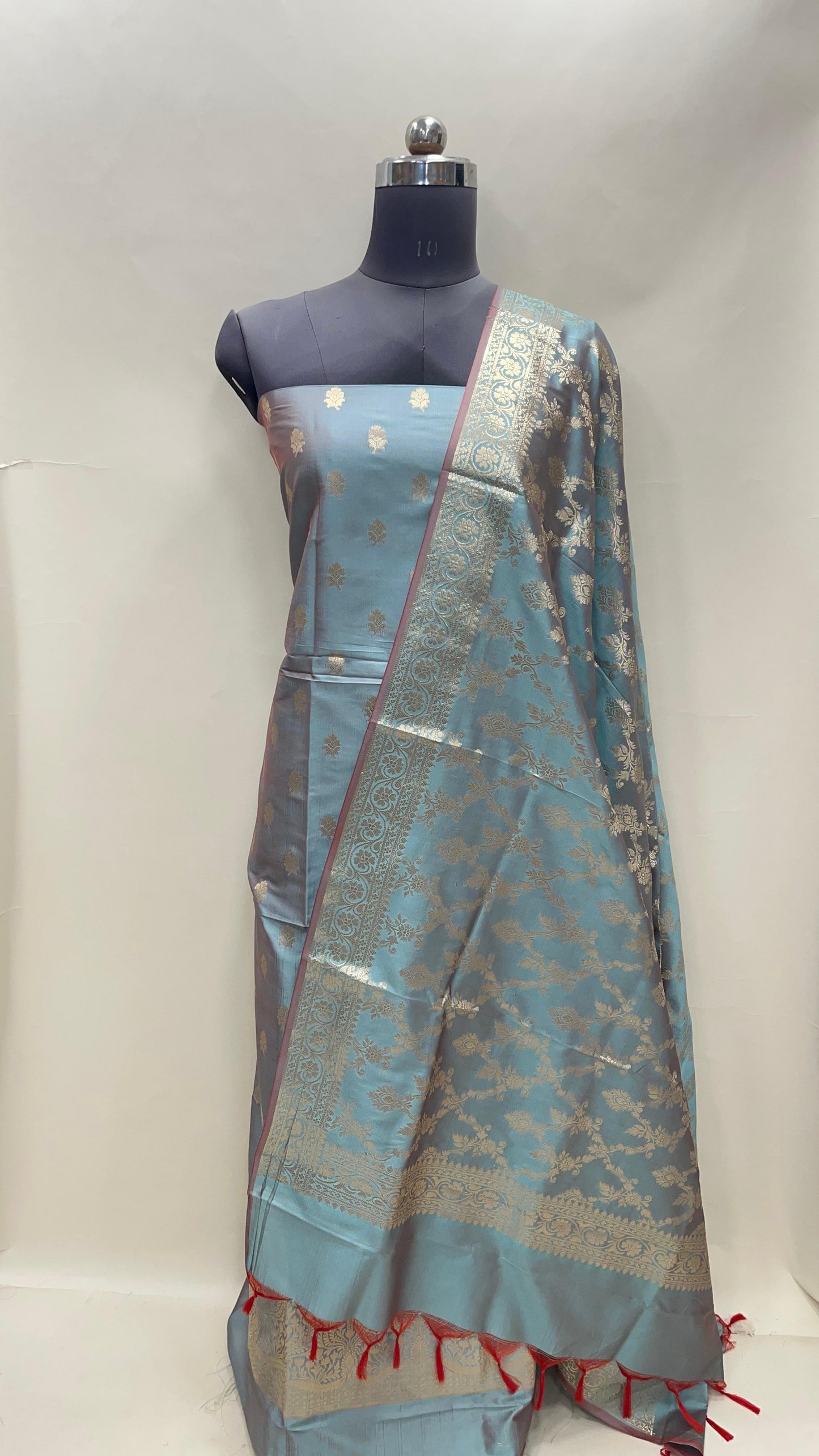 Seagreen Semi Katan Silk Handloom Banarasi 3 pcs Suit Set MUB_SK69