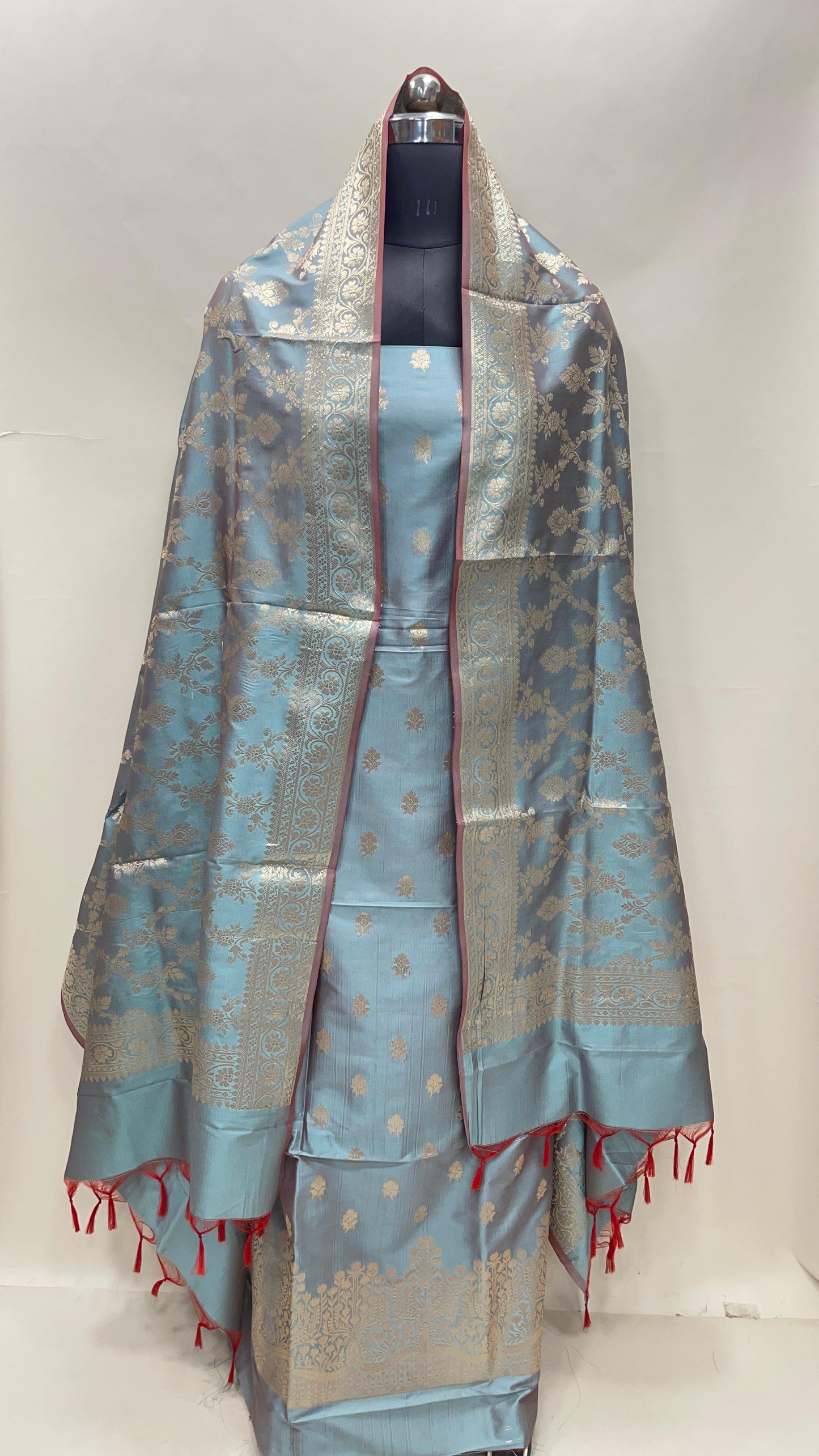 Seagreen Semi Katan Silk Handloom Banarasi 3 pcs Suit Set MUB_SK69