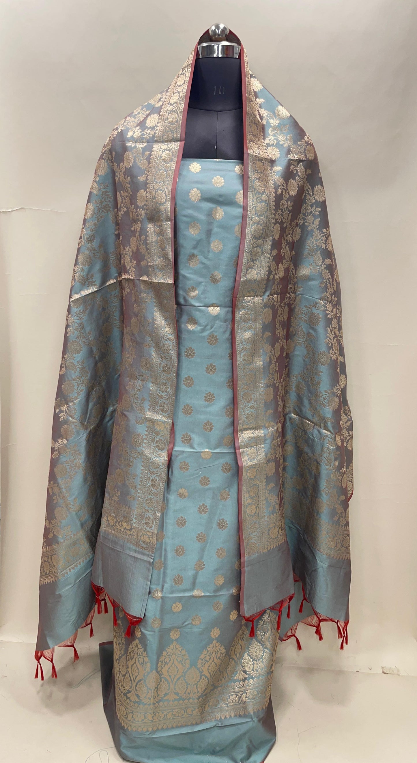 Seagreen Semi Katan Silk Handloom Banarasi 3 pcs Suit Set MUB_SK75