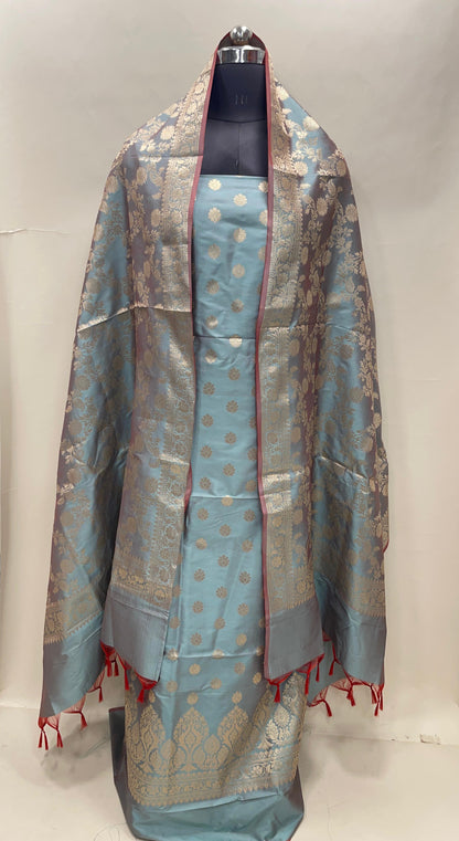 Seagreen Semi Katan Silk Handloom Banarasi 3 pcs Suit Set MUB_SK75