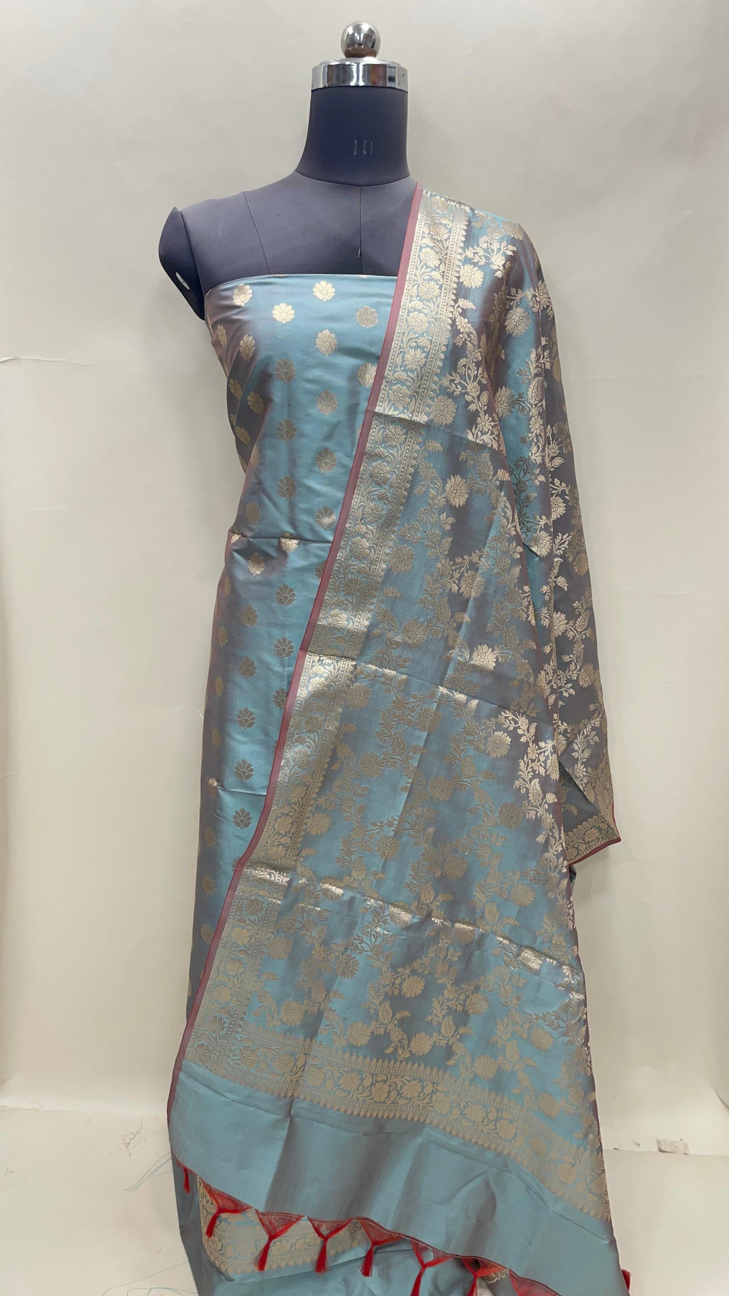Seagreen Semi Katan Silk Handloom Banarasi 3 pcs Suit Set MUB_SK75