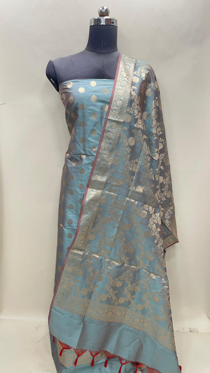 Seagreen Semi Katan Silk Handloom Banarasi 3 pcs Suit Set MUB_SK75