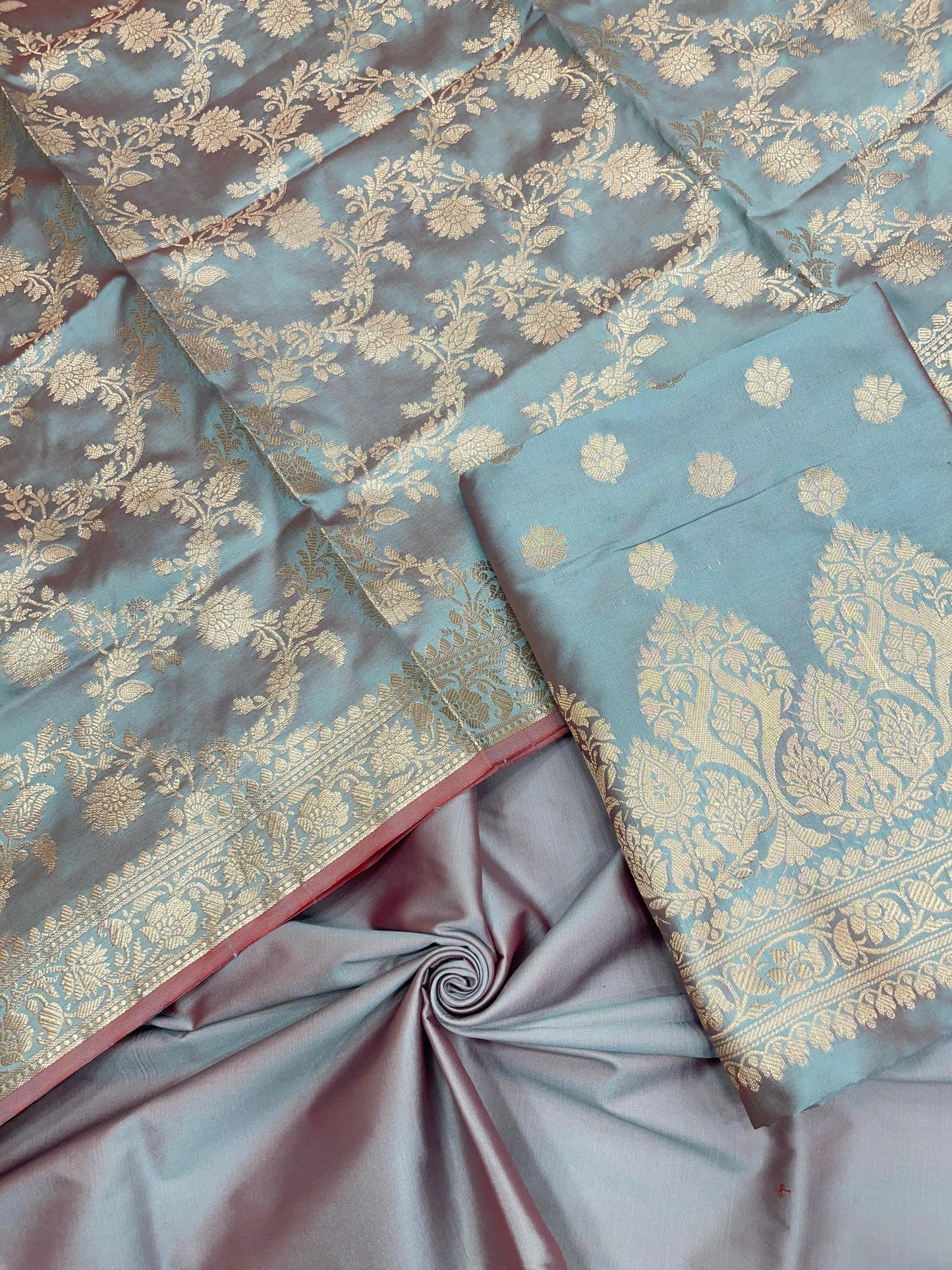Seagreen Semi Katan Silk Handloom Banarasi 3 pcs Suit Set MUB_SK75