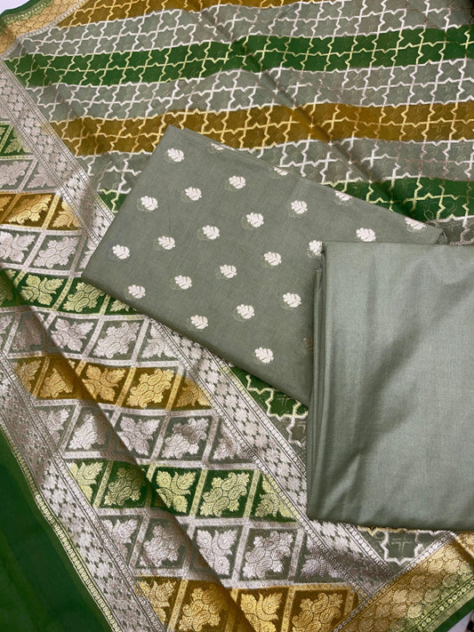 Grey Pure Cotton Handbrush Patti Dupatta Banarasi 3 pcs Suit Set IM_PCHBP5