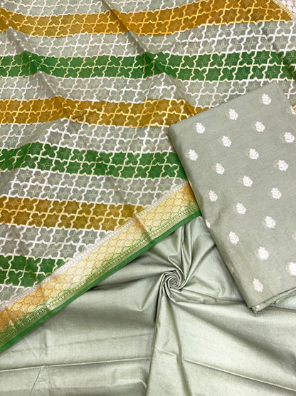 Grey Pure Cotton Handbrush Patti Dupatta Banarasi 3 pcs Suit Set IM_PCHBP5