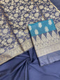 Sea Green Cotton Banarasi 3 pcs Suit Set with Contrast Navy Blue Dupatta IM_CS6