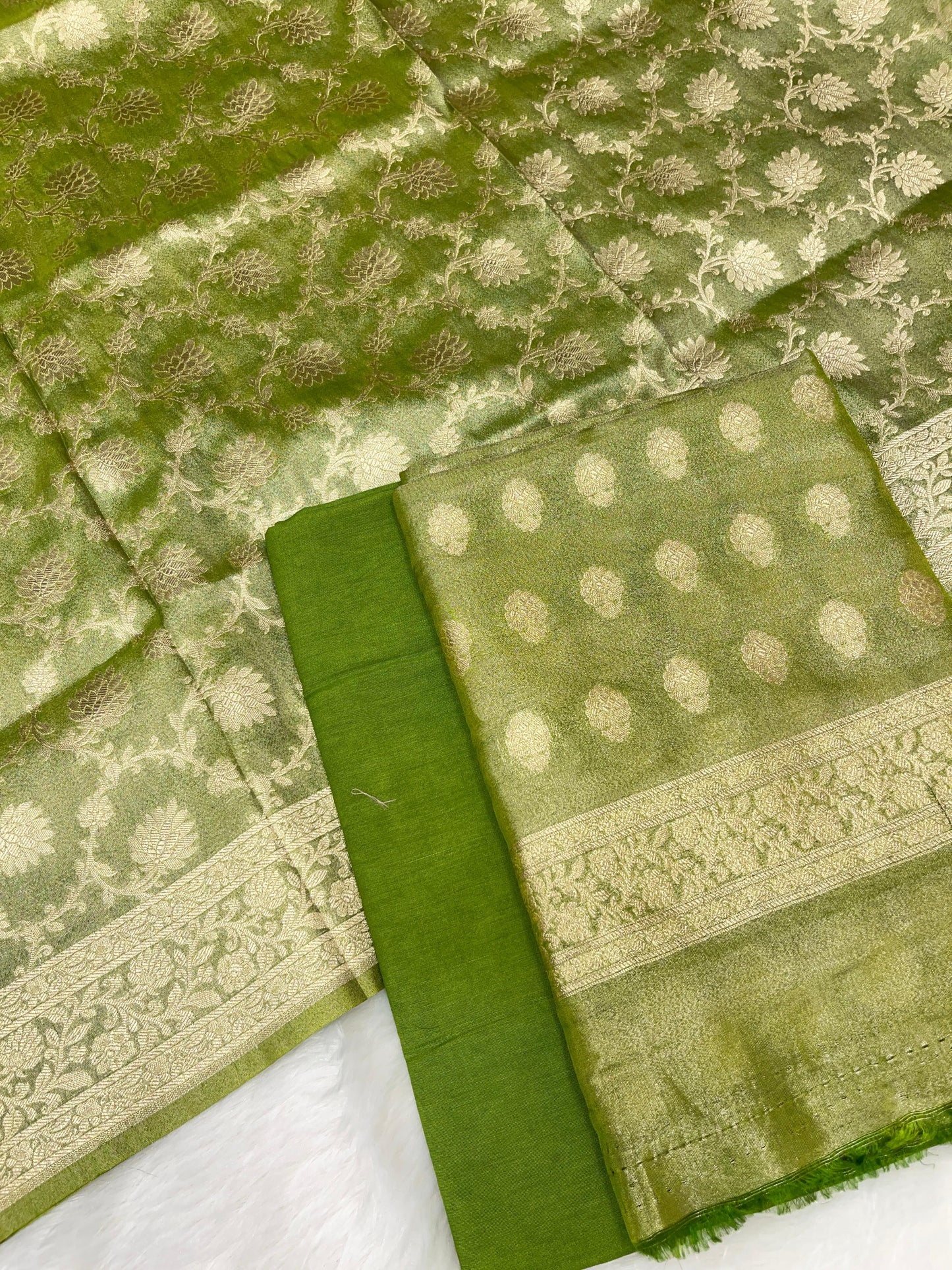 Puresilk Handloom Green Tissue Silk Banarasi 3 pcs Suit Set RHN_TSU11