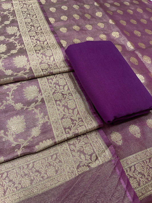 Puresilk Handloom Purple Tissue Silk Banarasi 3 pcs Suit Set RHN_TSU9
