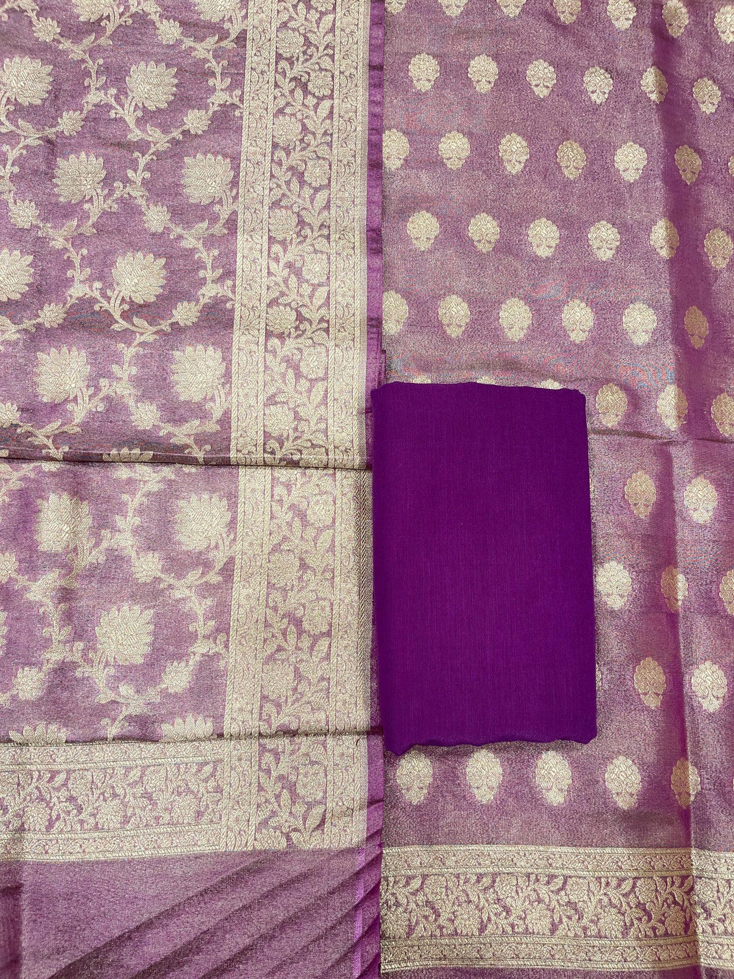 Puresilk Handloom Purple Tissue Silk Banarasi 3 pcs Suit Set RHN_TSU9