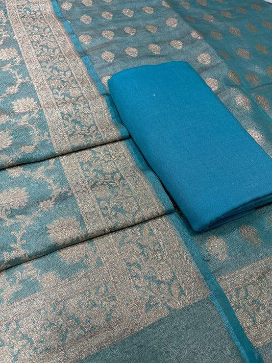 Puresilk Handloom Sky Blue Tissue Silk Banarasi 3 pcs Suit Set RHN_TSU7