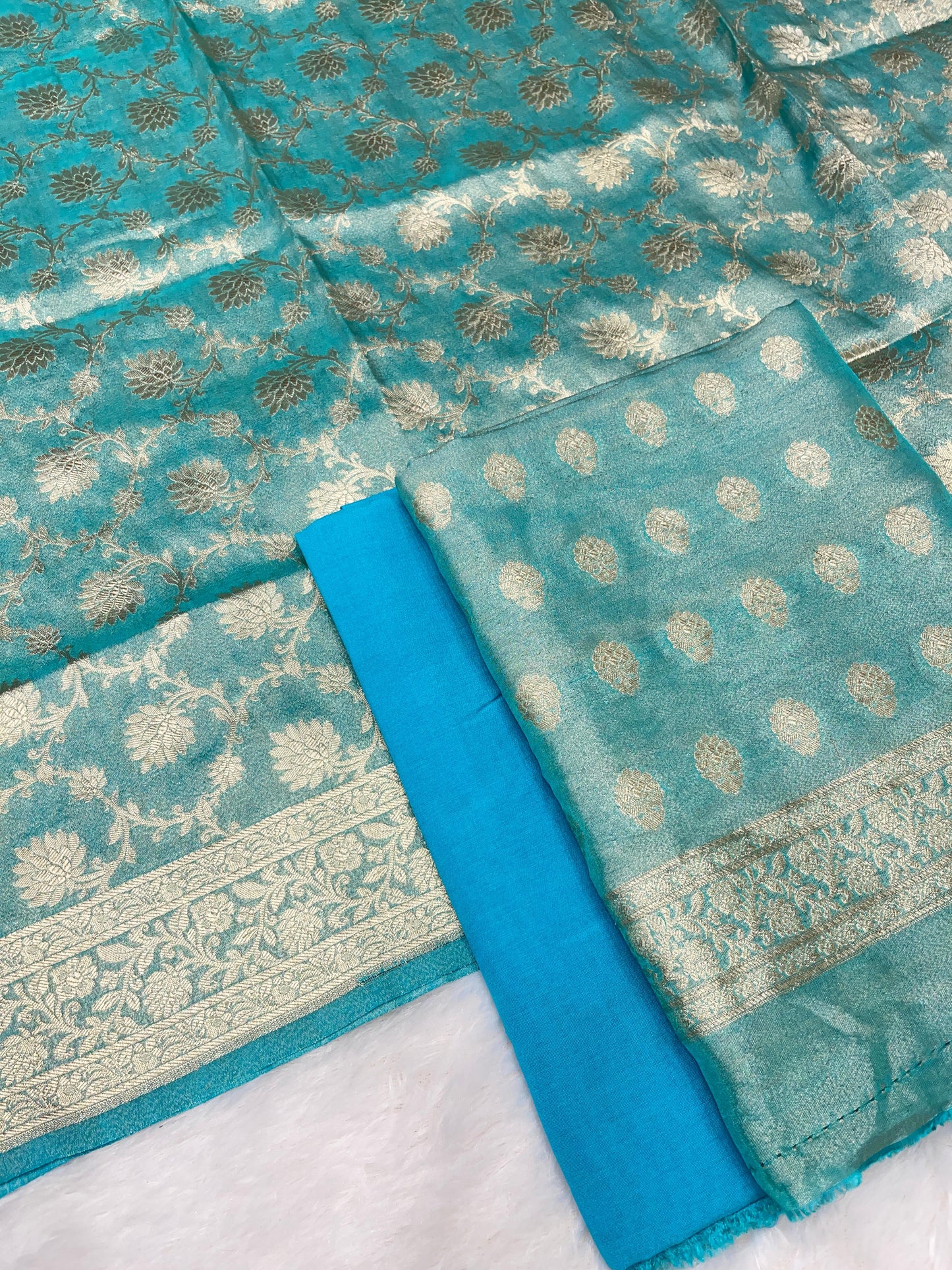 Puresilk Handloom Sky Blue Tissue Silk Banarasi 3 pcs Suit Set RHN_TSU7