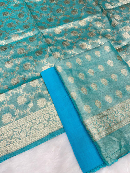 Puresilk Handloom Sky Blue Tissue Silk Banarasi 3 pcs Suit Set RHN_TSU7