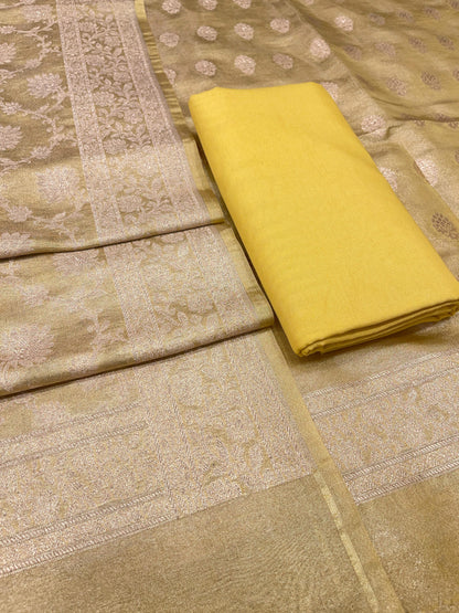 Puresilk Handloom Yellow Tissue Silk Banarasi 3 pcs Suit Set RHN_TSU10