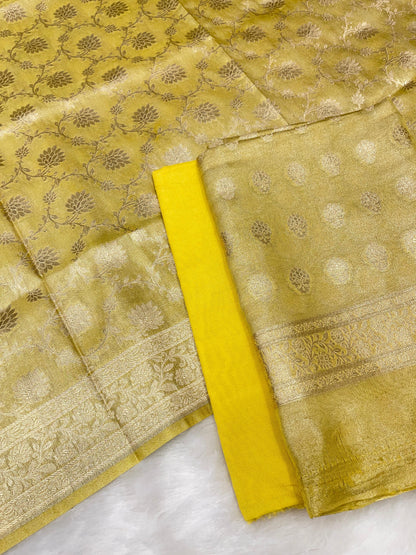 Puresilk Handloom Yellow Tissue Silk Banarasi 3 pcs Suit Set RHN_TSU10