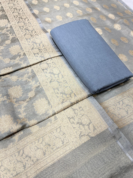 Puresilk Handloom Grey Tissue Silk Banarasi 3 pcs Suit Set RHN_TSU12
