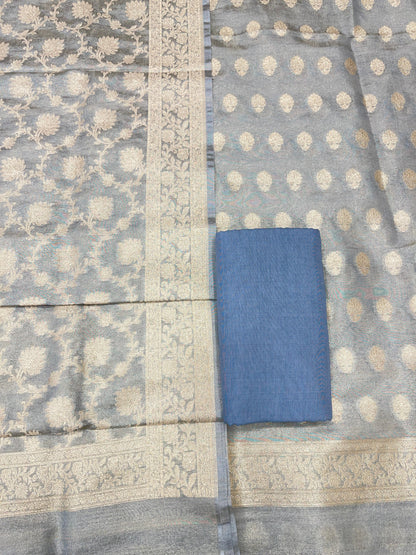 Puresilk Handloom Grey Tissue Silk Banarasi 3 pcs Suit Set RHN_TSU12