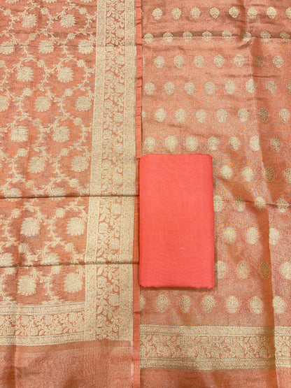 Puresilk Handloom Peach Pink Tissue Silk Banarasi 3 pcs Suit Set RHN_TSU8