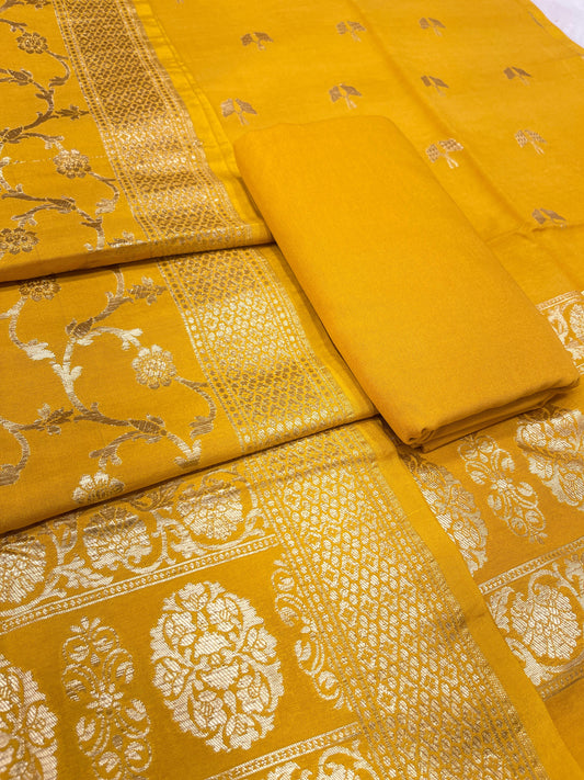 Puresilk Handloom Yellow Cotton Banarasi 3 pcs Suit Set RHN_CTN5