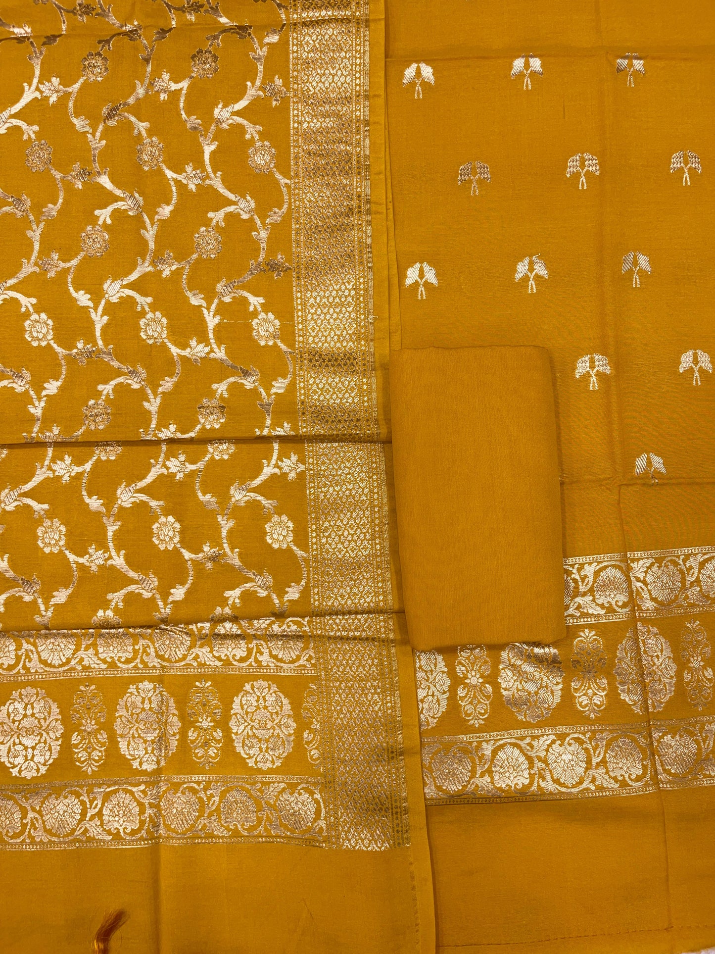 Puresilk Handloom Yellow Cotton Banarasi 3 pcs Suit Set RHN_CTN5