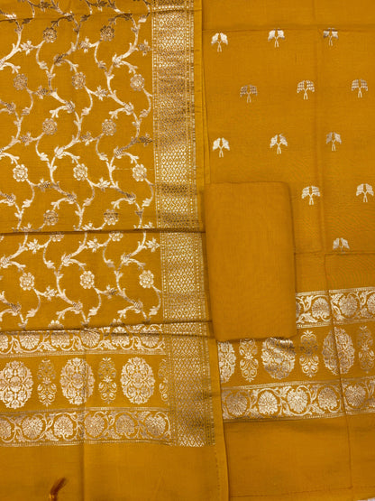 Puresilk Handloom Yellow Cotton Banarasi 3 pcs Suit Set RHN_CTN5