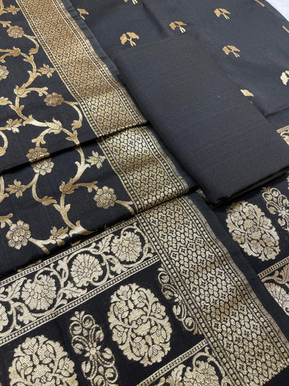Puresilk Handloom Black Cotton Banarasi 3 pcs Suit Set RHN_CTN2