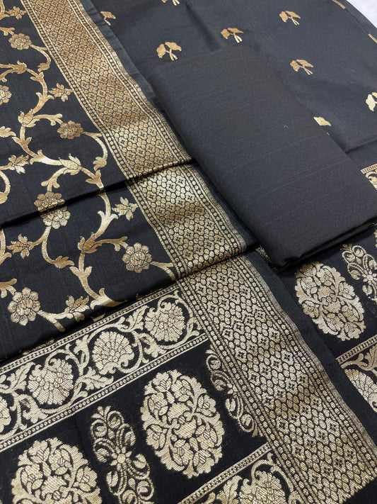 Puresilk Handloom Black Cotton Banarasi 3 pcs Suit Set RHN_CTN2