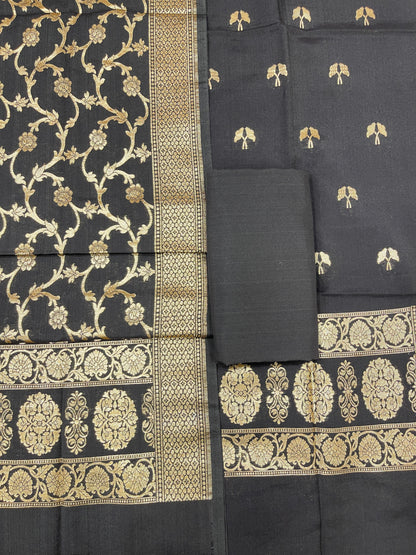 Puresilk Handloom Black Cotton Banarasi 3 pcs Suit Set RHN_CTN2
