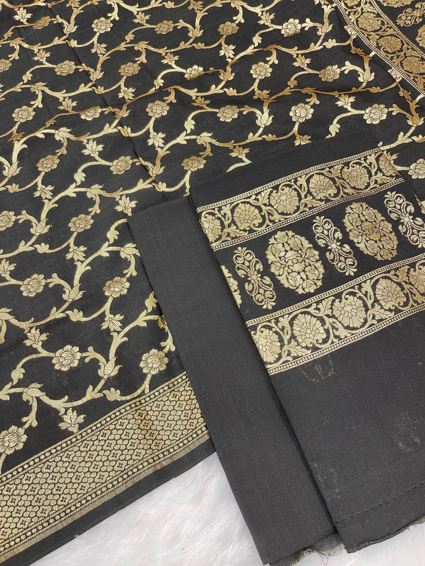Puresilk Handloom Black Cotton Banarasi 3 pcs Suit Set RHN_CTN2