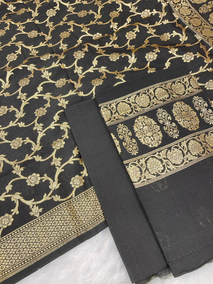 Puresilk Handloom Black Cotton Banarasi 3 pcs Suit Set RHN_CTN2